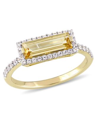 Macy's - Baguette Cut Citrine  (1-1/5 ct. t.w) and White Sapphire (1/3 ct. t.w.) Halo Ring in 18k Yellow Gold Over Sterling Silver