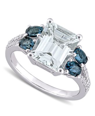 Macy's - Aquamarine (3 ct. t.w.), Blue Topaz (1 ct. t.w.) & Diamond (1/10 ct. t.w.) Ring in Sterling Silver