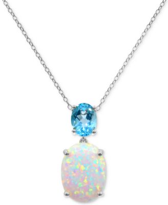 Macy's - Lab-Grown Opal (4-1/3 ct. t.w.) & Sky Blue Topaz (2 ct. t.w.) 18" Pendant Necklace in Sterling Silver