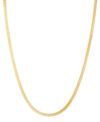 Italian Gold - Reversible Polished & Greek Key Herringbone Link Chain Necklace in 10k Gold, 16" + 2" extender