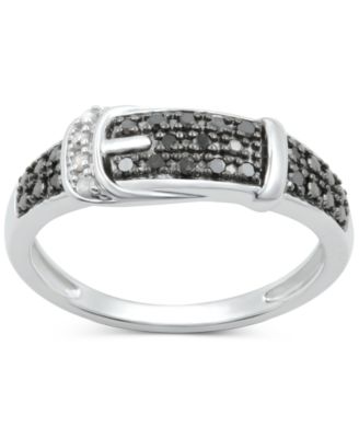 Macy's - Black Diamond (1/8 ct. t.w.) & White Diamond Accent Buckle Ring in Sterling Silver