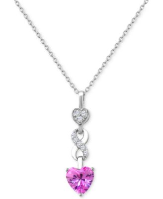 Macy's - Lab-Grown Pink Sapphire (1-1/2 ct. t.w.) & Lab-Grown White Sapphire (1/5 ct. t.w.) Infinity Heart 18" Pendant Necklace in Sterling Silver