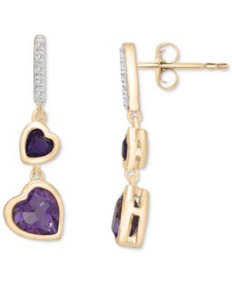 Macy's - Amethyst (1/3 ct. t.w.), Rose de France Amethyst (7/8 ct. t.w.) & Diamond Accent Heart Drop Earrings in 14k Gold-Plated Sterling Silver