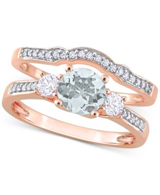 Macy's - Aquamarine (5/8 ct. t.w.) & Lab-Grown White Sapphire (1/3 ct. t.w.) Bridal Set in 10k Rose Gold