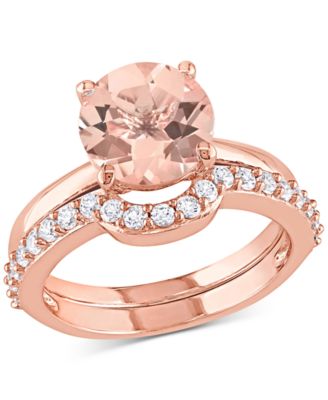 Macy's - Morganite (1-3/4 ct. t.w.) & Lab-Grown White Sapphire (3/8 ct. t.w.) Bridal Set in 10k Rose Gold