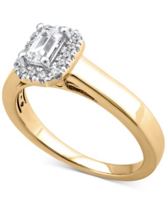 Macy's - Diamond Emerald-Cut Halo Engagement Ring (1/2 ct. t.w.) in 14k Gold