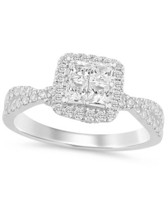Macy's - Diamond Princess & Round Halo Cluster Engagement Ring (1 ct. t.w) in 14k White Gold
