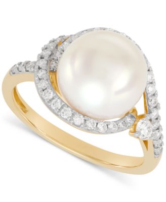 Grown With Love - Cultured Freshwater Pearl (10mm) & Lab Grown Diamond (3/8 ct. t.w.) Ring in 14k Gold