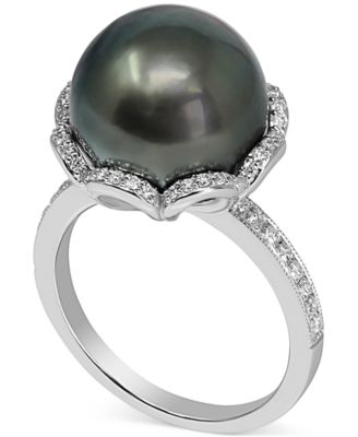 Macy's - Tahitian Pearl (12mm) & Diamond (1/3 ct. t.w.) Ring in 14k White Gold