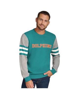 Tommy Hilfiger - Men's  Aqua/Heather Gray Miami Dolphins Acrylic Crewneck Pullover Sweatshirt