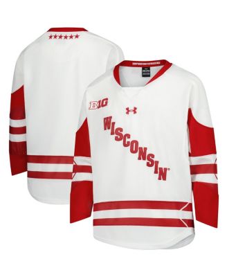 Under Armour - Big Boys and Girls White Wisconsin Badgers Replica Hockey Jersey