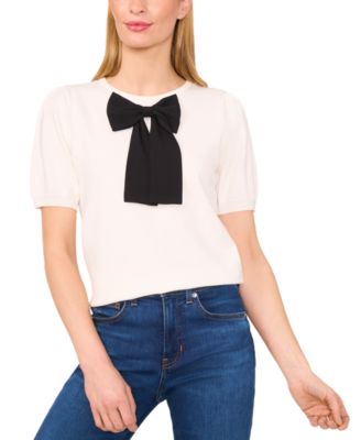 CeCe - Women's Bow-Trim Short-Sleeve Sweater