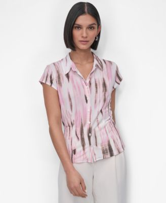 DKNY - Women's Printed Knit Cap-Sleeve Shirt