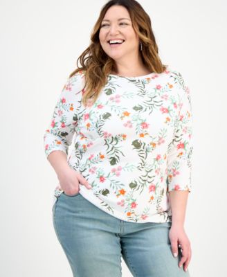 Style & Co - Plus Size Printed 3/4-Sleeve Knit Top