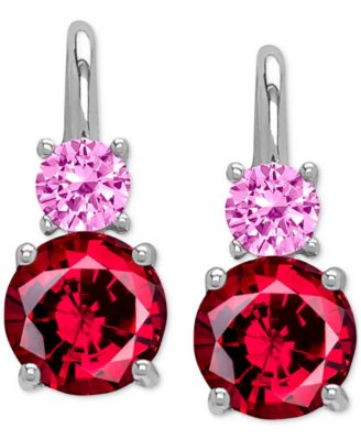 Macy's - Lab Grown Ruby (3-1/5 ct. t.w.) & Lab Grown Pink Sapphire (5/8 ct. t.w.) Leverback Drop Earrings in Sterling Silver