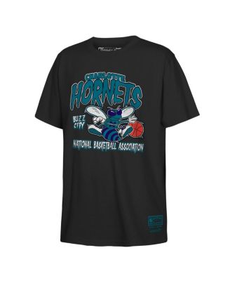 Mitchell & Ness - Big Boys and Girls Black Charlotte Hornets Retro Mascot Script T-Shirt