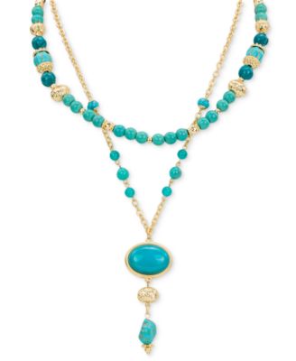 Patricia Nash - Gold-Tone Mixed Stone Convertible Layered Lariat Necklace, 18" + 3" extender