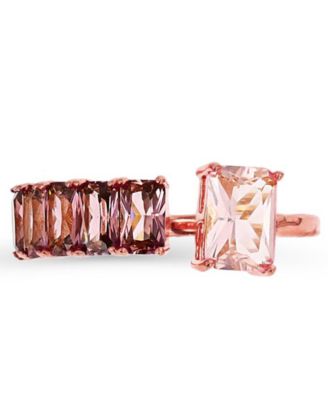 Macy's - Morganite Nano (1.81 ct. t.w.) and Cubic Zirconia (0.50 ct. t.w.) Baguette Ring in 14K Rose Gold Over Sterling Silver