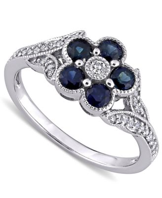 Macy's - Sapphire (4/5 ct. t.w.) & Diamond (1/6 ct. t.w.) Flower Ring in 10k White Gold