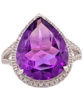 Macy's - Amethyst (6 ct. t.w.) & White Topaz (1/2 ct. t.w.) Teardrop Halo Ring in Sterling Silver (Also in Smoky Quartz & Green Quartz)
