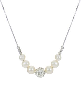 Macy's - Cultured Freshwater Pearl (6 - 8-1/2mm) & Crystal 18" Statement Necklace in Sterling Silver