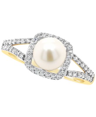 Macy's - Onyx & Lab-Grown White Sapphire (1/4 ct. t.w.) Halo Ring in 10k Gold (Also in Cultured Freshwater Pearl)