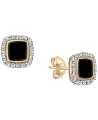 Wrapped - Diamond Black Enamel Square Halo Stud Earrings (1/6 ct. t.w.) in 10k Gold (Also in Red Enamel)