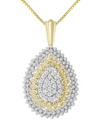Macy's - Diamond Teardrop Cluster Pendant Necklace (1 ct. t.w.) in 14k Two-Tone Gold, 16" + 2" extender