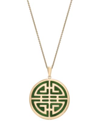Macy's - Dyed ade Double Happiness Inlay Pendant Neckalce in 14k Gold-Plated Sterling Silver, 18" + 2" extender