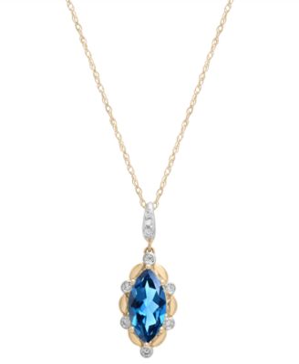Macy's - London Blue Topaz (2-1/3 ct. tw.) & Diamond (1/20 ct. tw.) Marquise Floral 18" Pendant Necklace in 14k Gold