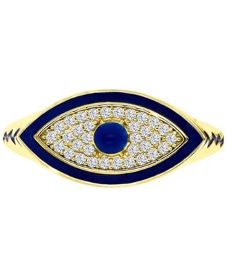 Macy's - Cubic Zirconia & Blue Enamel Evil Eye Ring in 14k Gold-Plated Sterling Silver