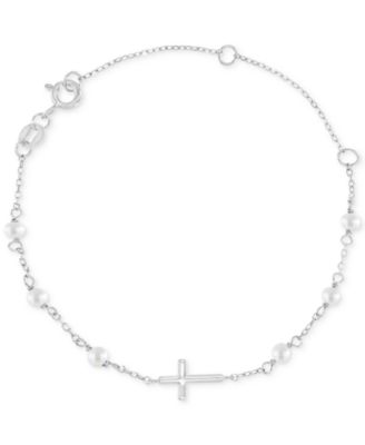 Macy's - Children's Imitation Pearl & East West Cross Chain Bracelet