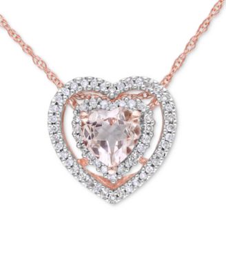 Macy's - Morganite (5/8 ct. t.w.) & Diamond (1/5 ct. t.w.) Heart 17" Pendant Necklace in 10k Rose Gold