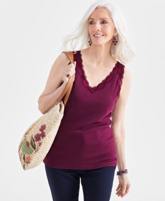 Style & Co - Women's Lace-Trim Cotton Tank Top