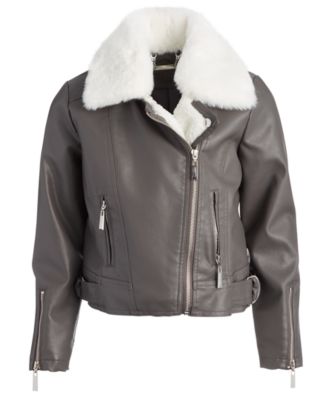 Jou Jou - Little & Big Girls Faux-Fur-Collar Moto Jacket