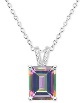 Macy's - Mystic Topaz (4-1/4 ct. t.w.) & Diamond Accent Emerald-Cut 18" Pendant Necklace in Sterling Silver (Also in Pink Topaz)