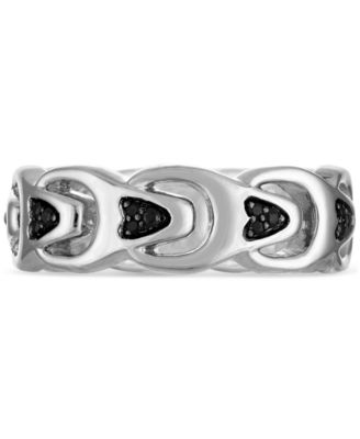 Bulova - Men's Black Diamond Chain Link Motif Ring (1/5 ct. t.w.) in Sterling Silver-Plate, BVR1023-WSAA