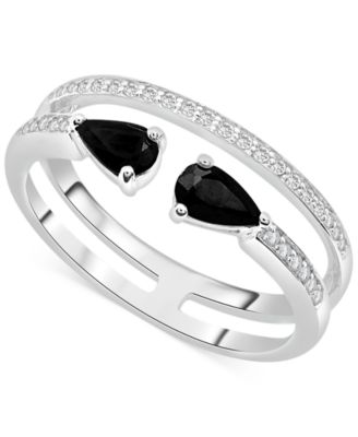 Macy's - Onyx (3/8 ct. t.w.) & Diamond (1/8 ct. t.w.) Double-Row Ring in Sterling Silver