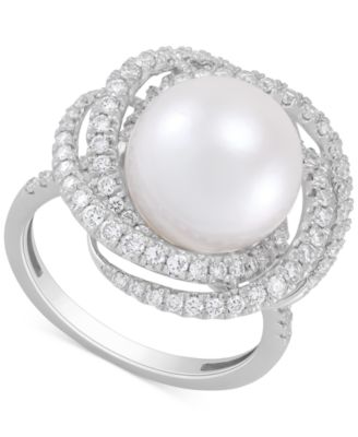 Grown With Love - Cultured Freshwater Pearl (11mm) & Lab Grown Diamond (3/4 ct. t.w.) Love Knot Ring in 14k White Gold