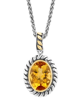 EFFY Collection - Citrine Oval Rope Frame 18" Pendant Necklace (5-1/2 ct. t.w.) in Sterling Silver & 14k Gold-Plate