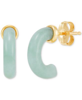 Macy's - Jade (13 X 3mm) J Hoop Earrings in 14K Gold-Plated Sterling Silver