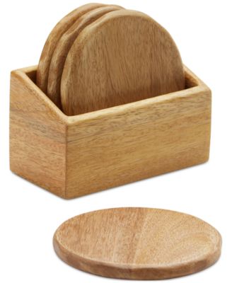 Oake - 4-Pc. Wooden Coasters with Holder