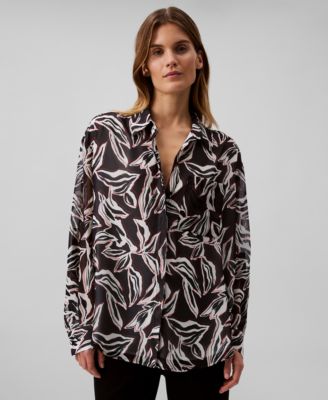 Calvin Klein - Women's Printed Classic Button-Front Shirt