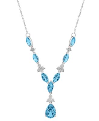 Macy's - Blue Topaz (8 ct. t.w.) & Diamond (1/10 ct. t.w.) 17" Lariat Necklace in Sterling Silver