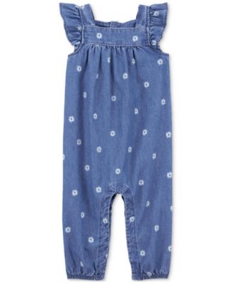 Carter's - Baby Girls Floral Cotton Chambray Jumpsuit