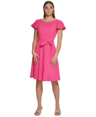 Calvin Klein - Women's Flutter-Sleeve Tie-Waist Dress