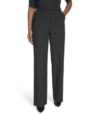 Calvin Klein - Petite Toggle-Tab Windowpane-Print Pants