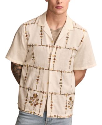 Lucky Brand - Men's Short Sleeve Embroidered Button-Front Camp Shirt