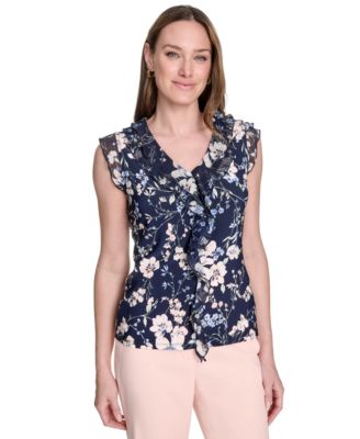 Tommy Hilfiger - Women's Floral-Print Ruffle V-Neck Top