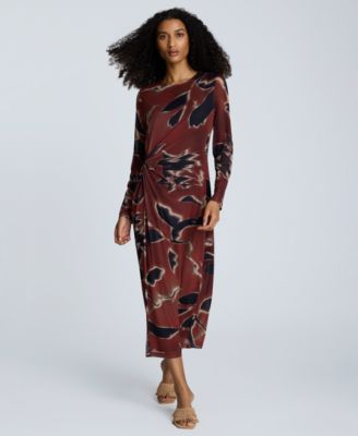 Kenneth Cole - Women's Knot-Front Long-Sleeve Maxi Dress